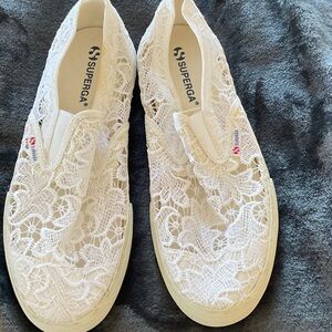 NWT WHITE SUPERGA LACE SLIPON SNEAKERS SHOES EU40 9 10 9.5 NEW